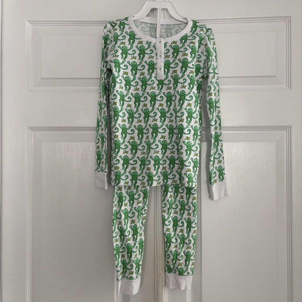 Roller Rabbit Pajama Set Kids Size 8 Pima Cotton Green Monkeys 2 Piece Set